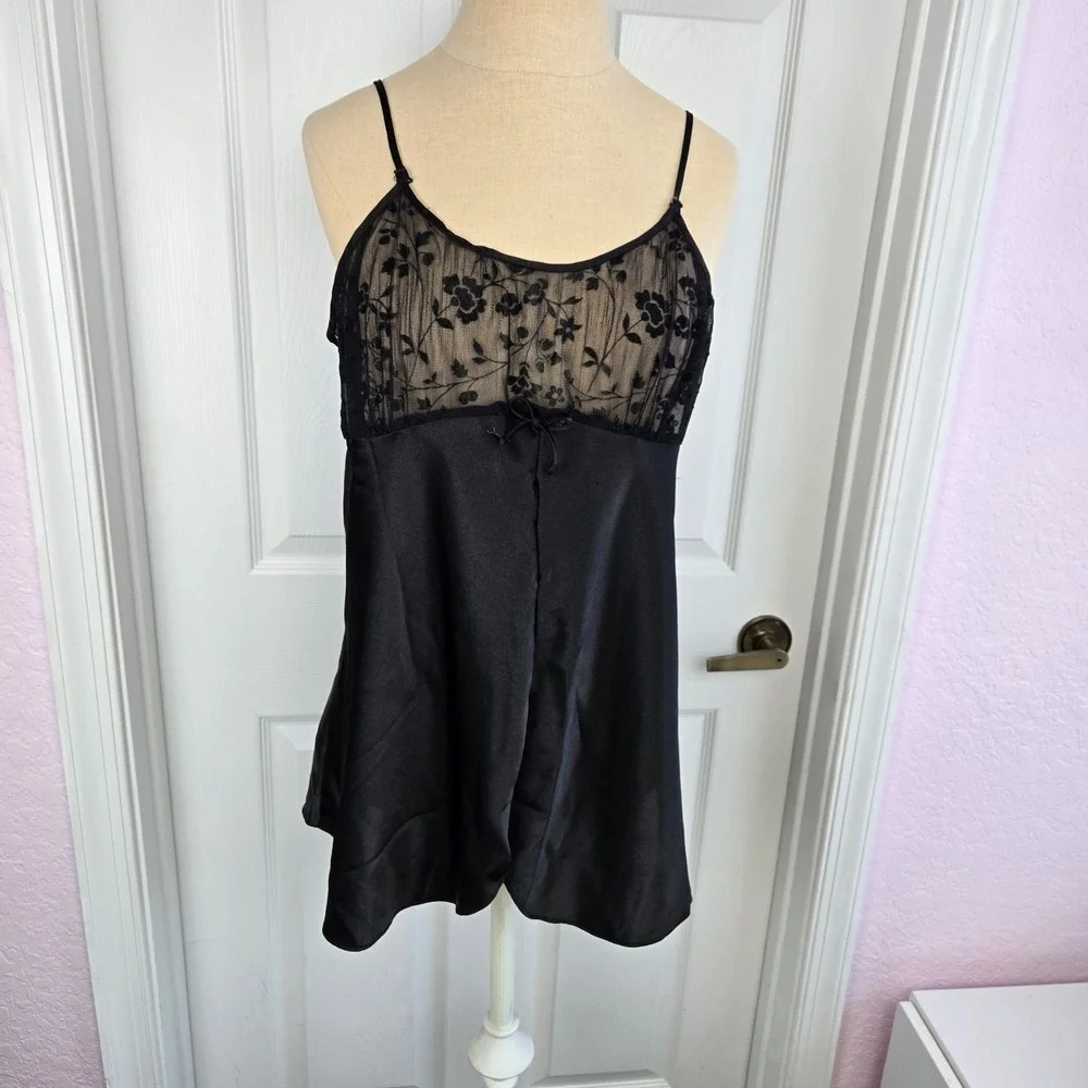 Cinema Etoile Womens Baby Doll Top Nightie Vtg. Size‎ L Nylon And Lace Lingerie